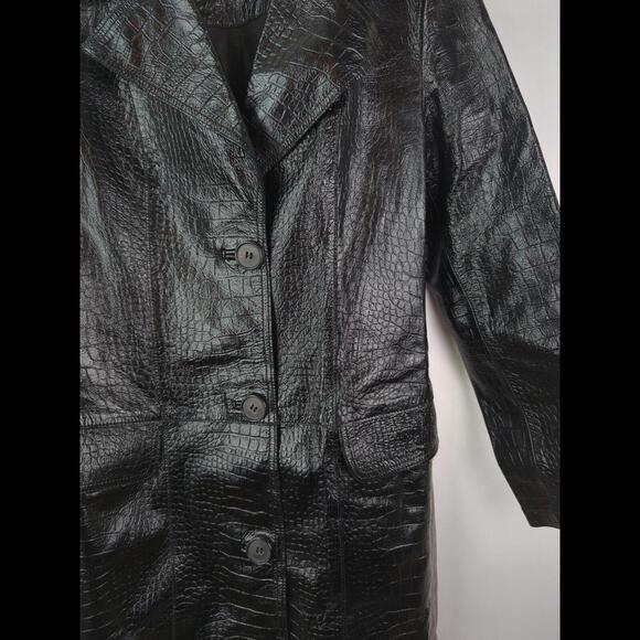 [SOLD] ALLSAINTS Wmn's Sz US 4 ALI MAC Croc Embossed Black Lambskin Leather Coat - Picture 7 of 11